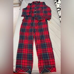 Indigo Red and Black Plaid womans Pajama Set top XL bottom men’s medium $45 each